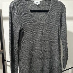Gray Knit V-Neck Sweater